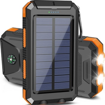 20000mAh Solar Charger for Cell Phone iPhone, Portable Solar Power Bank with Dual 5V USB Ports, 2 LED Light Flashlight, Compass Battery Pack for Outdoor Camping Hiking(Orange)