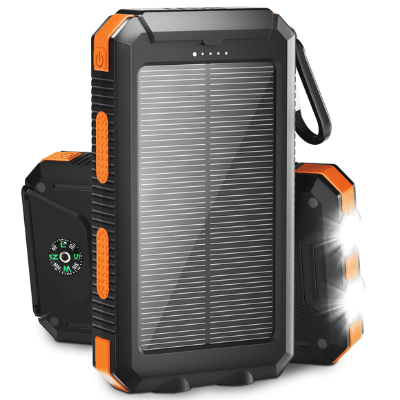 Solpowben 20000mAh Solar Power Bank Compatitble for iphone Portable Solar Power Bank with Dual 5V USB Ports 2 Flashlight Compass Battery Pack for Outdoor Camping Hiking(Orange)