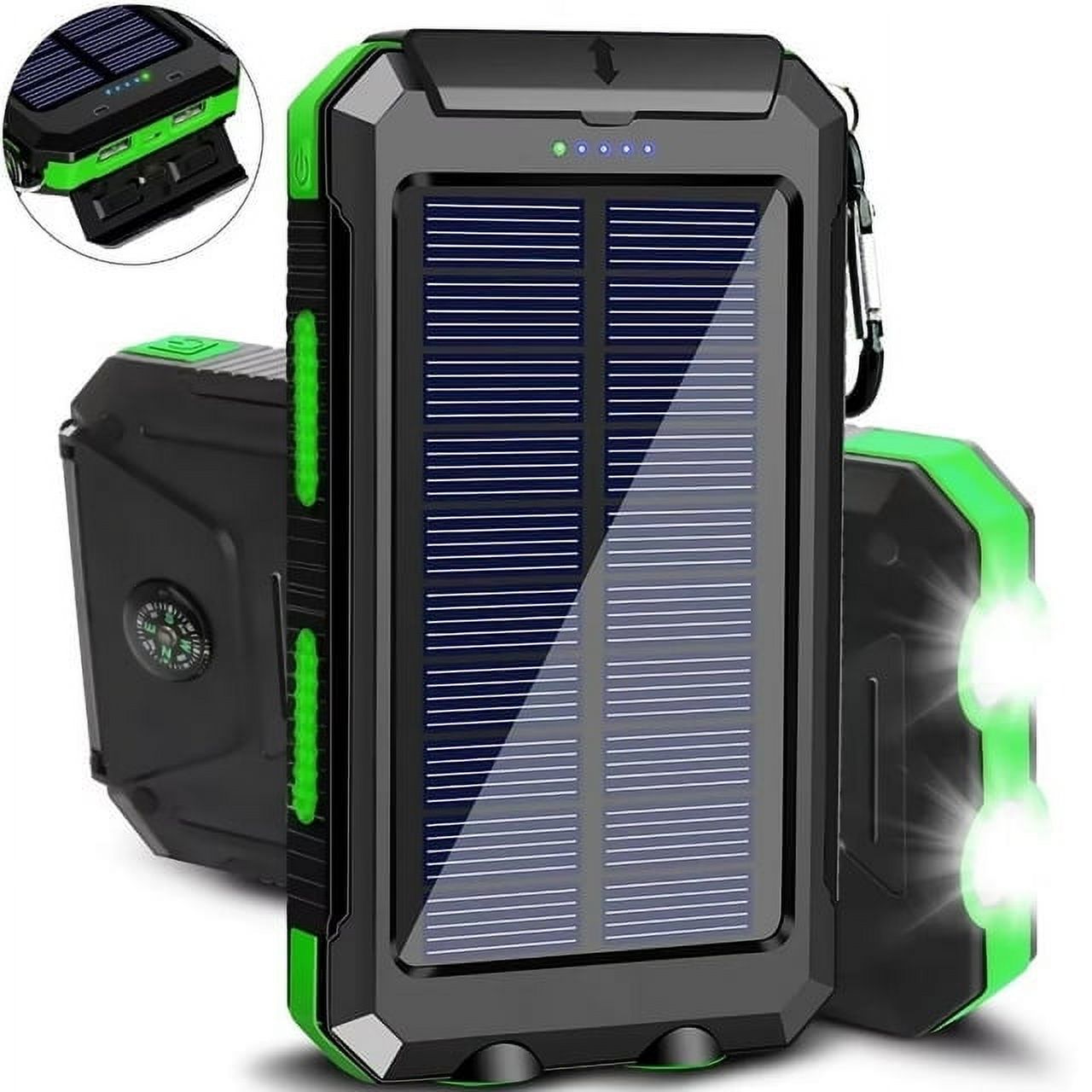 20000mAh Solar Charger for Cell Phone iphone, Portable Solar Power Bank with Dual 5V USB Ports, 2 Led Light Flashlight, Compass Battery Pack for Outdoor Camping Hiking(Green) - image 1 of 7