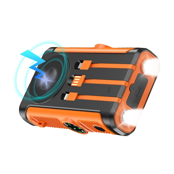 20000mAh Solar Hand Crank Powerbanks With Wireless Charging And LED Light For Camping
