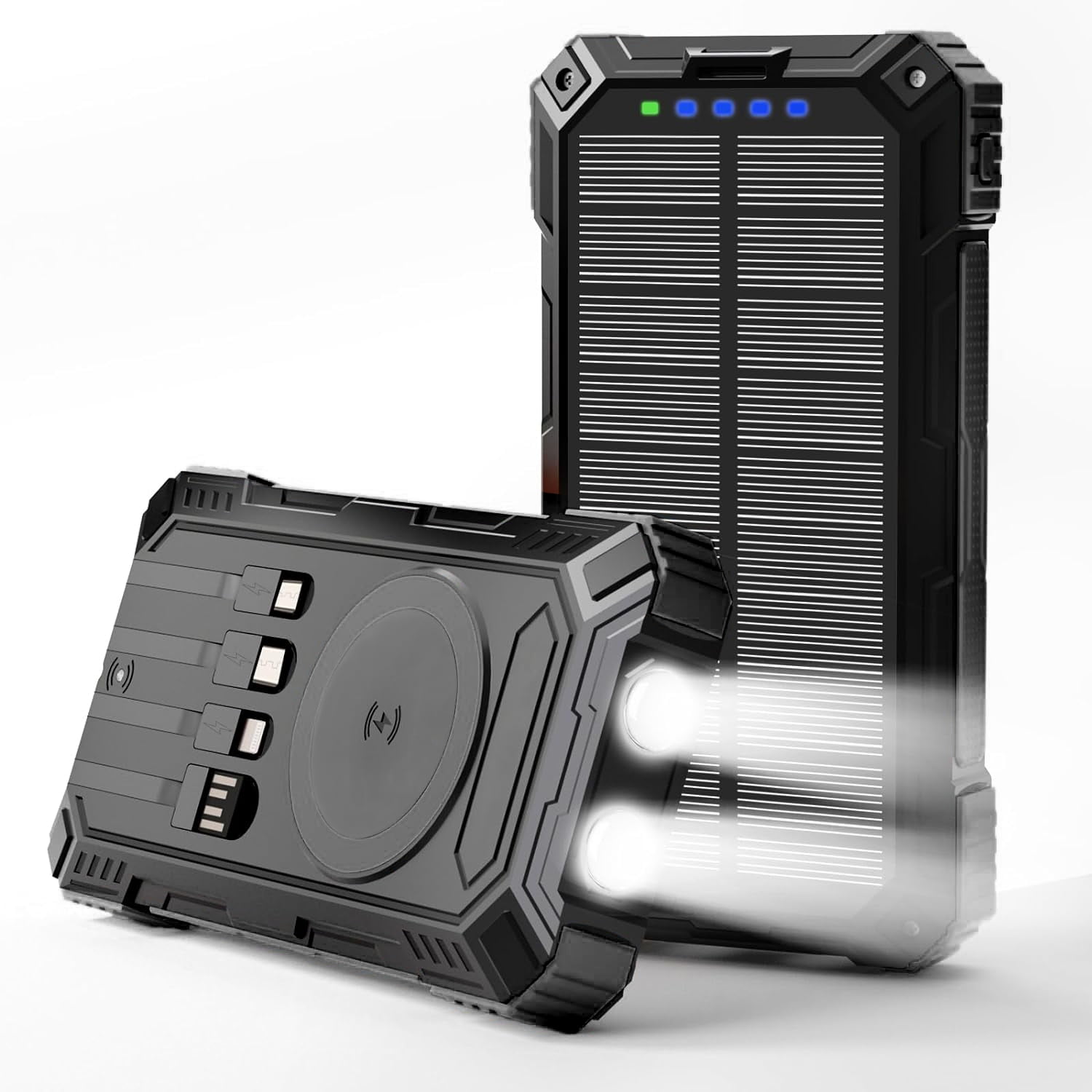Kidsol 20000mAh Solar Power Bank, PD22.5W Fast Charger with 4 Cables for Cell Phone, 12.5W Wireless Charger, Portable Solar Charger with LED Flashlight for Outdoor Camping Hiking