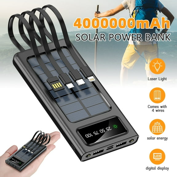 20000mAh Solar Power Bank Portable Charger with LED Flashlight,Waterproof Digital Display Fast Charging Power for Cell Phone