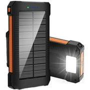 20000mAh Solar Power Charger Outdoor Waterproof Dual USB Portable Battery Charger with LED Light for Phone, Pad, Android, Camera Orange