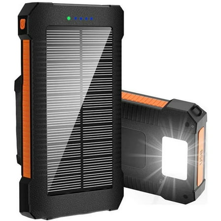 20000mAh Solar Power Charger Outdoor Waterproof Dual USB Portable Battery Charger with LED Light for Phone, Pad, Android, Camera Orange