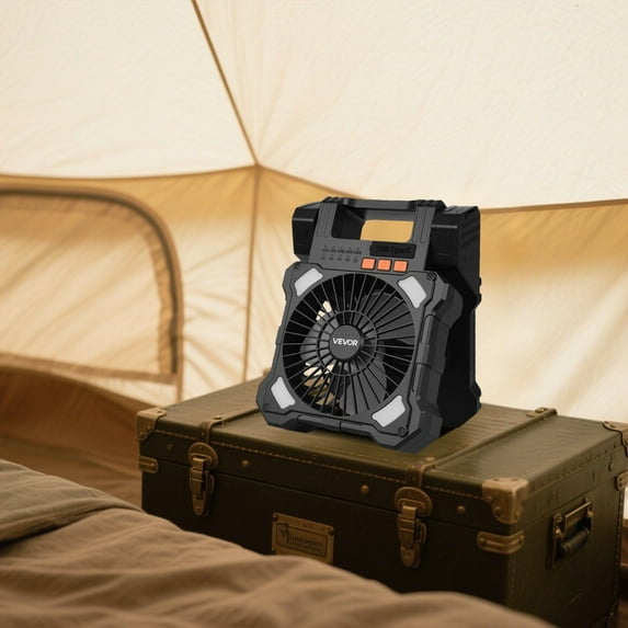 20000mAh Solar Rechargeable Fan with LED Lantern, 8-Inch Portable Cordless 7W, Outdoor Camping Emergency Light, Battery Operated Fan for Home