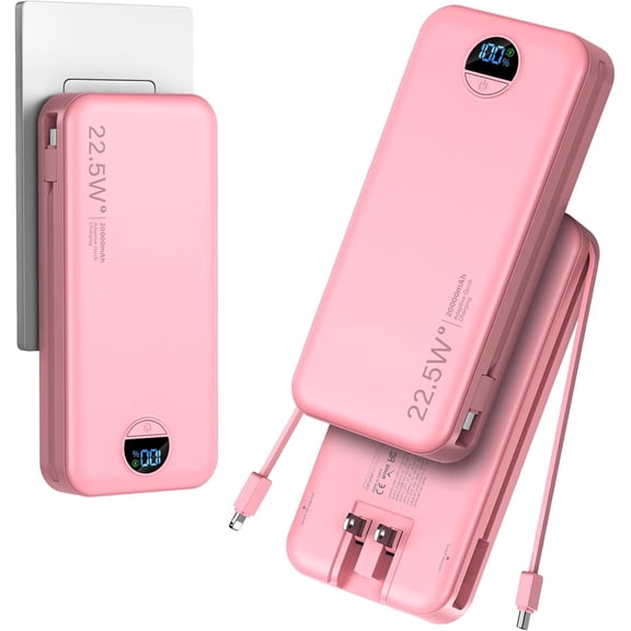 20000mAh Ultra-Portable-Charger-Power-Bank PD20W with Built in Cables&AC Wall Plug,Fast Charging Cell Phone Charger Battery Pack,LED Display Travel Battery Bank for All iPhone,,Android