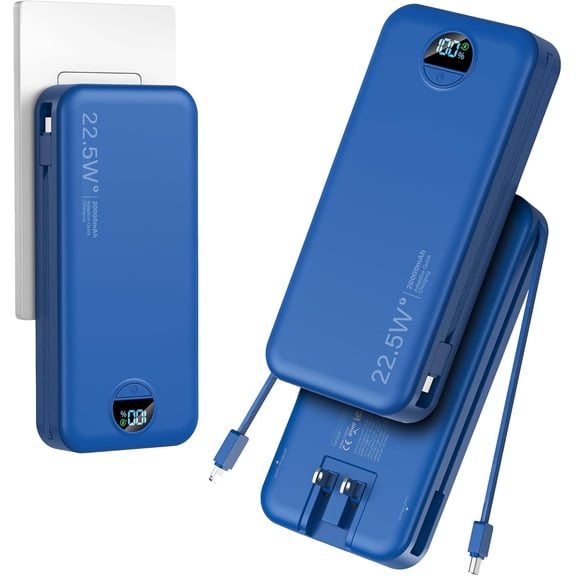 20000mAh Ultra-Portable-Charger-Power-Bank PD20W with Built in Cables&AC Wall Plug,Fast Charging Cell Phone Charger Battery Pack,LED Display Travel Battery Bank for All iPhone,,Android