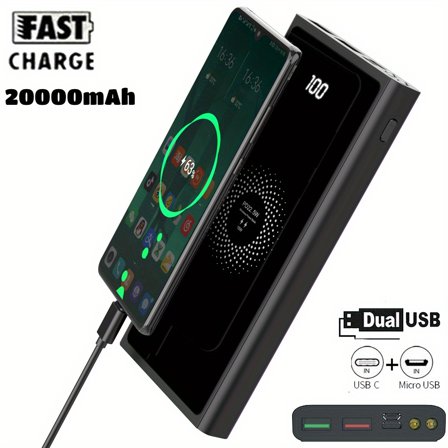 20000mAh Wireless Power Bank, Wireless Charger 15W, 22.5W PD Fast Charging, LED Display, Dual USB & USB-C, Portable Charger for Cell Phones, Macbook, Galaxy, Travel Essential
