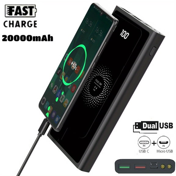 20000mAh Wireless Power Bank, Wireless Charger 15W, 22.5W PD Fast Charging, LED Display, Dual USB & USB-C, Portable Charger for Cell Phones, Macbook, Galaxy, Travel Essential