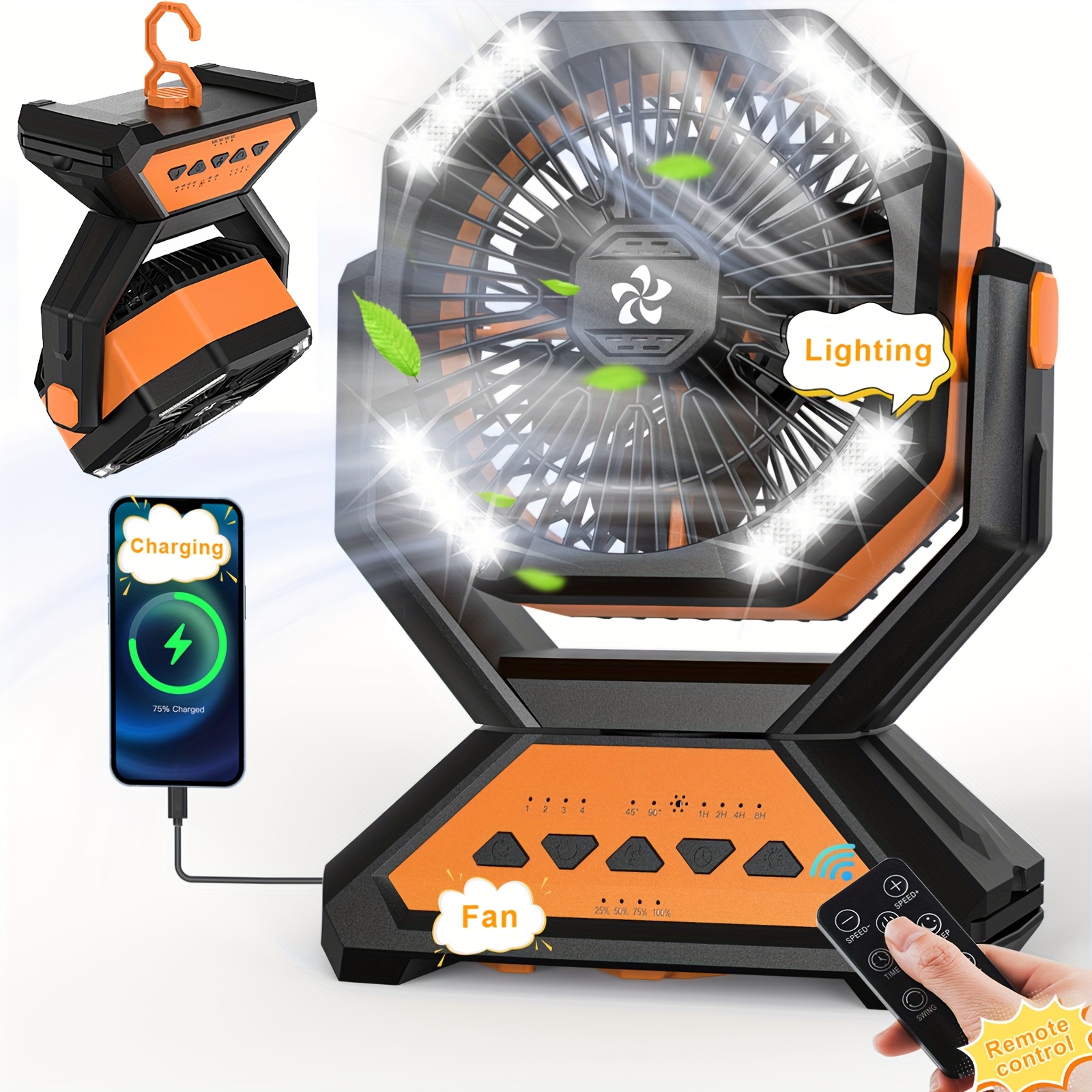20000mAh fan charging+LED lighting+remote control three in one fan ...