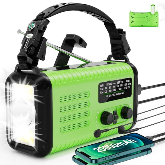 20000mah 74000mwh Emergency Crank Radio Noaa Weather Am Fm Hand Solar Flashlight Operated Cell Phone Usb Charging Reading Lamp Sos & Compass For Emergencies