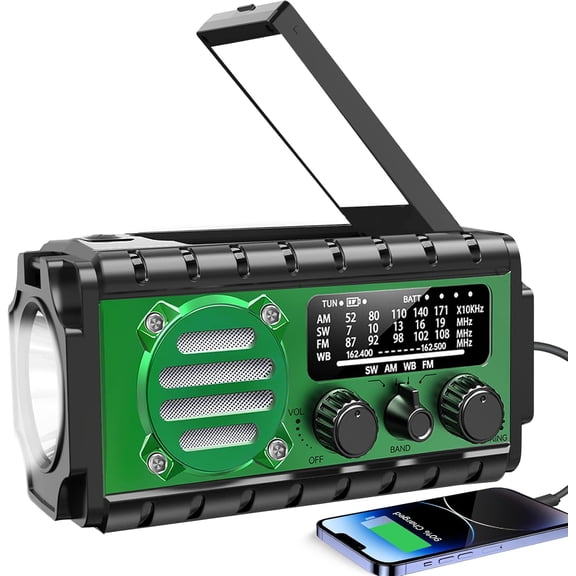20000mah Hand Crank Emergency Radio,SW/NOAA/AM/FM Weather Radio, Solar Powered Hand Crank Chager with Bige Batery Powered,Portable,Cellphone Charge,SOS,Flashlight for Emergency (XSY-350-Army Green)