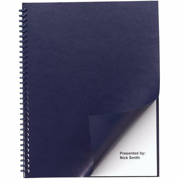 GBC 2000711 11.25 in. x 8.75 in. Leather-Look Unpunched Presentation Covers for Binding Systems - Navy (100 Sets/Box)