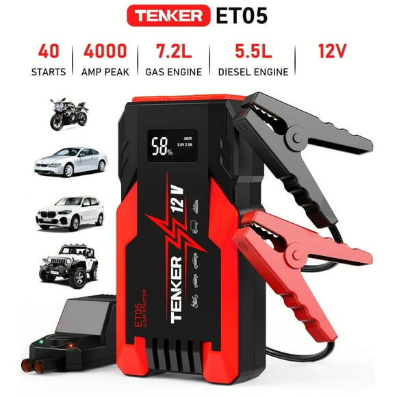 3000A Car Jump Starter- 12V Battery Charger for 7.2L Gas & 5.5L Diesel Engines,with USB Ports, LCD Display and LED Light