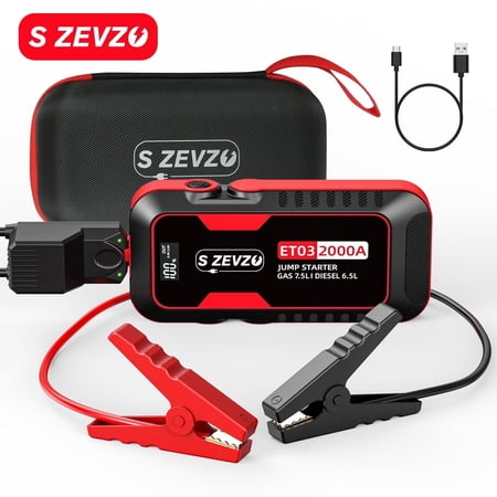 2000A Car Jump Starter Battery Pack – 12V Portable Jump Box for Gas & Diesel Engines with USB, LCD & LED