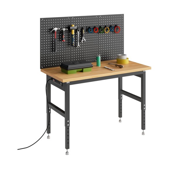 2000LB Capacity Adjustable Workbench,48" Industrial Garage Desk, 28"-40" Manual Height Tool Organizer Garage Storage Table for Workshop and Home
