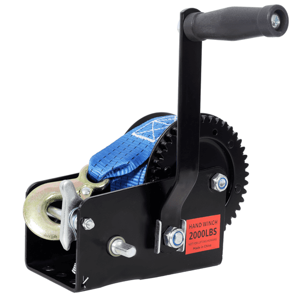 2000LB Hand Winch with Two-Way Ratchet & 26FT Strap for Towing