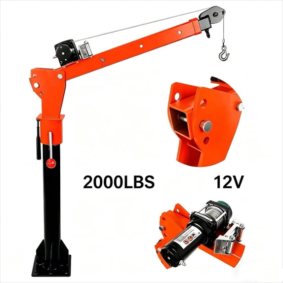 Muweixin 2000LBS 12V Pickup Truck Crane, 1100LBS Capacity 360° Rotatable with Electric Winch, Extendable Boom for Engine, ATV, Boat Lifting