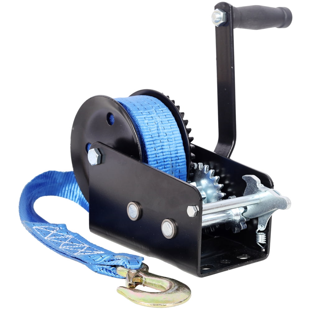 2000LBS Hand Winch,with 26FT Blue Strap,Black Shell,4.1:2.4:1 Gear ...