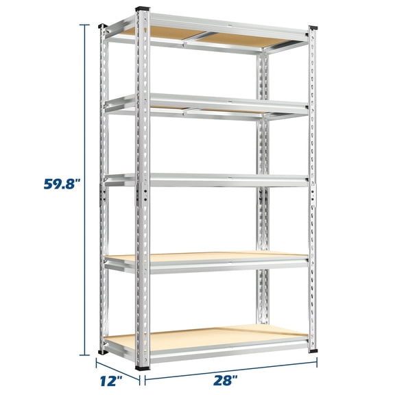 2000LBS Heavy Duty 5-tier Galvanized Steel Shelving Units | Adjustable Utility Shelf Rack for Office, Classroom, Rental Room, Garage | 60" H x 28" W x 12" D