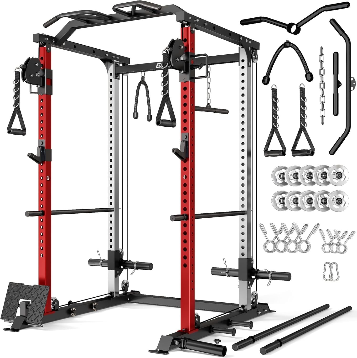 2000LBS Power Cage,All-in-One Squat Rack with Cable Crossover and Dual ...