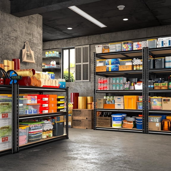 2000LBS Storage Shelves Heavy Duty,5-Tier Metal Shelving Unit for Pantry Garage Laundry Room,Adjustable Utility Storage Rack with Steel Frame & Thick MDF Boards,27.8"W x 12"D x 60"H, Black,3 Pack