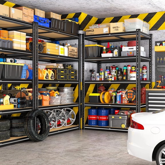 2000LBS Storage Shelves Heavy Duty,5-Tier Metal Shelving Unit for Pantry Garage Laundry Room,Adjustable Utility Storage Rack with Steel Frame & Thick MDF Boards,27.8"W x 12"D x 60"H, Black,4 Pack