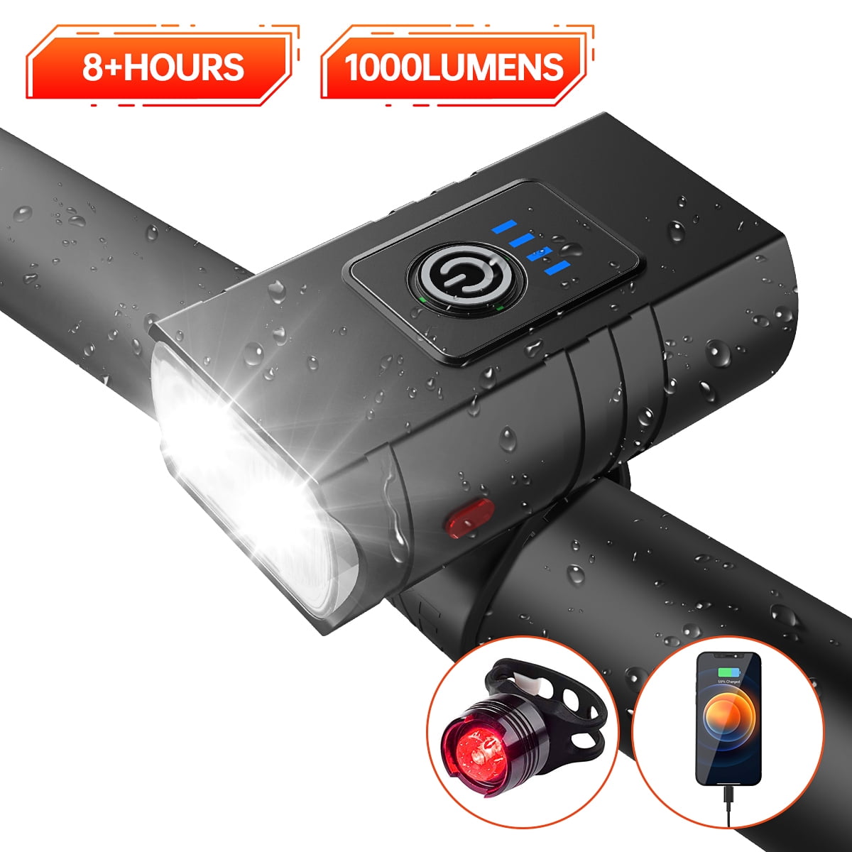 2000LM Bike Light, 6LEDs Super Bright Bicycle Light, 5 Light Modes USB
