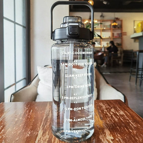 2000Ml Sports Straw Water Bottle With Time Marker And Stickers, Portable Large Capacity Fitness & Bike Hydration Cup With Easy-Carry Design, Summer Ice Cold Water Jug For