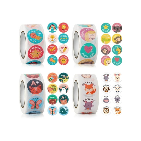 2000PCS Reward Stickers, Teacher Reward Stickers School Stickers 4 Roll Motivational Stickers in 24 Designs for Children Students Teachers Classroom