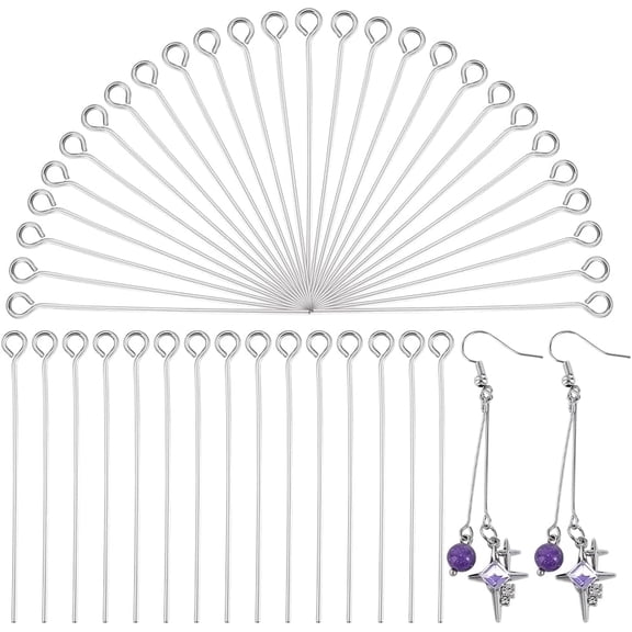 2000Pcs 304 Stainless Steel Eye Pins Findings 40mm Head Pin 21 Gauge Silver Head Pins Jewelry Making Pins for DIY Earring Pendant Bracelet Necklace Jewelry Craft Making