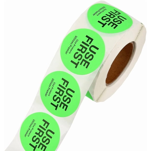2000Pcs 4 Rolls Green Use First Stickers Kitchen Inventory Stickers 1.5 Inch Round dot Labels for DIY handcrafting