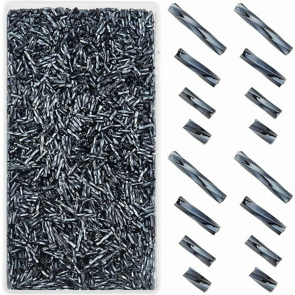 2000Pcs 4 Styles Glass Twisted Bugle Beads Metallic Colours Gray 5~9x2mm Hole: 0.5mm 500pcs/style