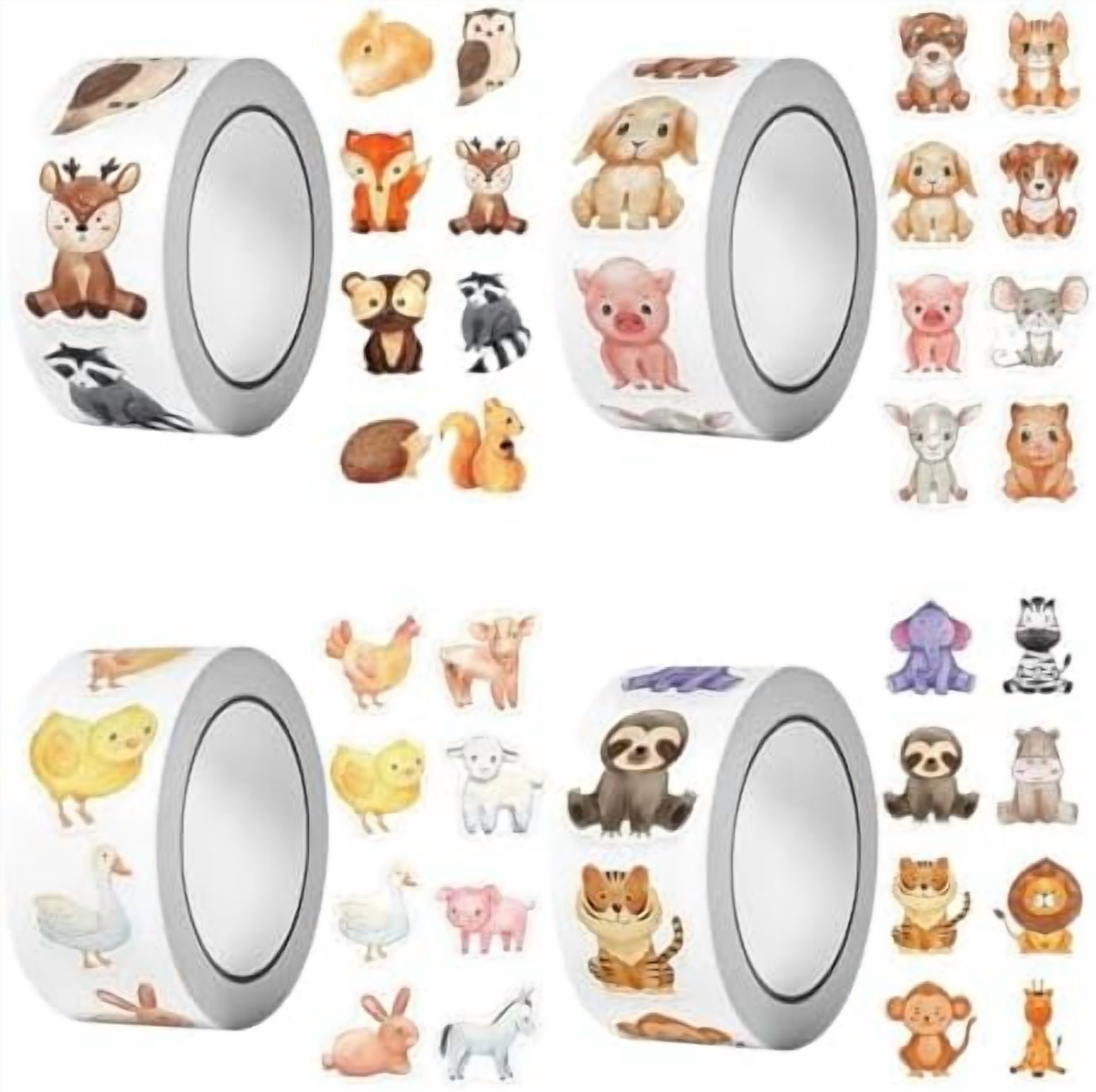 2000Pcs Animal Stickers for Kids Reward, 4 Rolls Animals in 16 Patterns ...