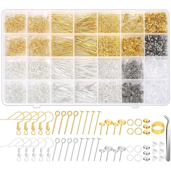 2000Pcs Earring Making Supplies Kit - Hypoallergenic, Includes Hooks, Findings, Posts, Backs, Pins, Jump Rings for Jewelry Making