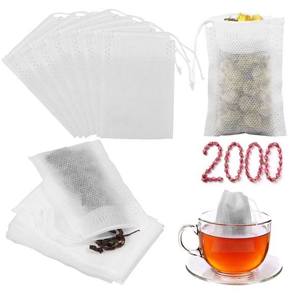 2000 Pcs Disposable Tea Bags for Loose Leaf Tea, Empty Tea Filter Bags with Drawstring, Non-Woven Tea Infuser Sachets for Coffee, Spices, 2.76" x 1.97"