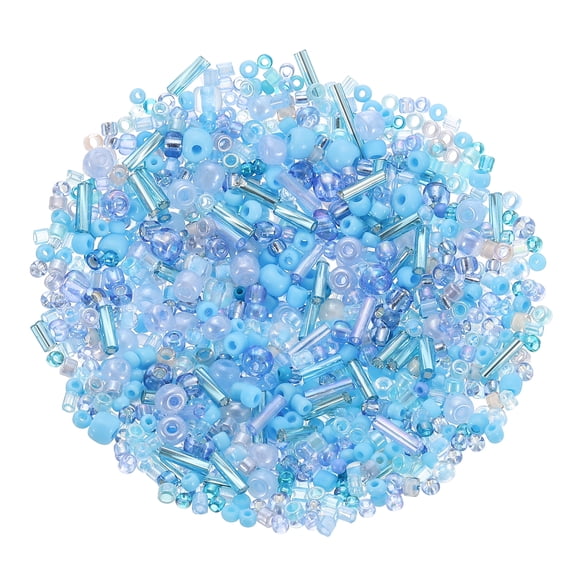 2000Pcs Mixed Glasss, 2-4 mm Mini Tube Bugle Loose Craftss with Hole, Bulk Spacer for Jewelry Making, Light Blue