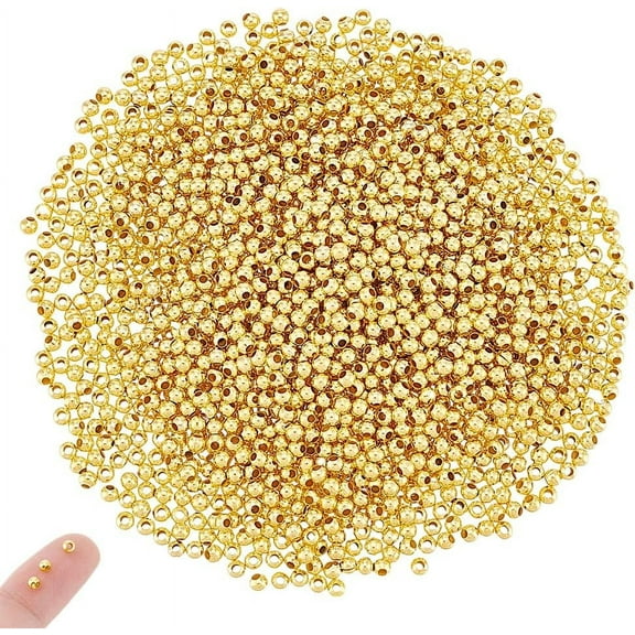 2000Pcs Round Spacer Beads Golden Beads Small Seamless Beads Smooth Loose Beads 1.2mm Hole Metal Ball Tiny Beads for Bracelet Chain Layered Satellite Jewelry Making 3x3mm