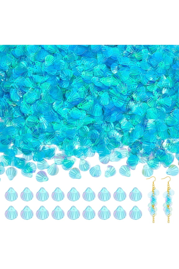 2000Pcs Seashell Sequins 220G Resin Shell Loose Sequins with 2 Holes Iridescent Resin Charms for Sewing Embellishment Craft Deep Sky Blue