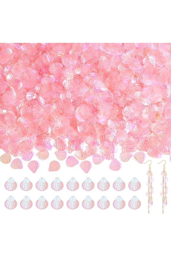 2000Pcs Seashell Sequins 220G Resin Shell Loose Sequins with 2 Holes Iridescent Resin Charms for Sewing Embellishment Craft Pink
