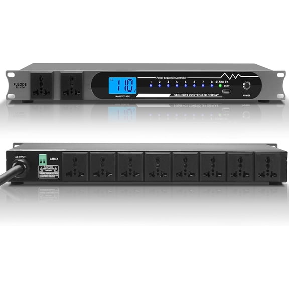 2000W 10 Socket Sequential Rack Professional Audio Power Conditioning ，Digital Voltmeter, USB, Surge Protector for Home Theater Stage/Studio