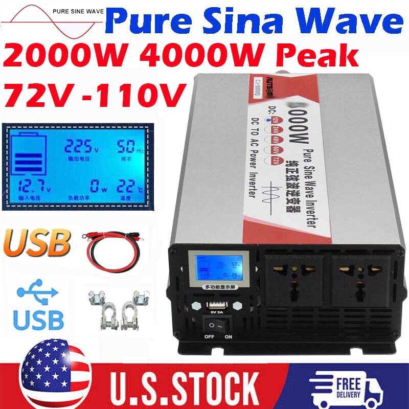 2000W 4000W Pure Sine Wave Power Inverter 72V to 110V 120V Solar Off Grid Car