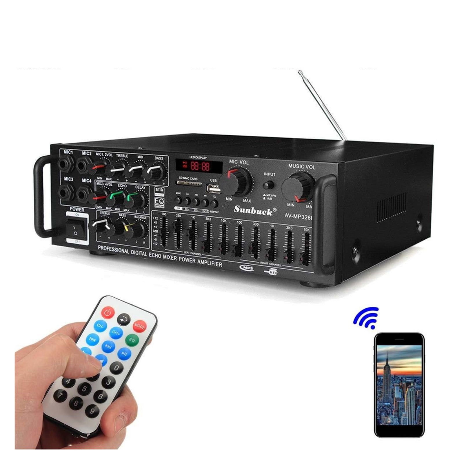 2000W 5.0 Bluetooth 2 Channel Audio Power HiFi Amplifier 326BT AV Amp