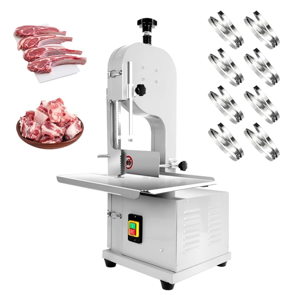 2000W Commercial Bandsaw Machine, Table Sawing with 8 Saw Blades, Electric Meat Bone Saw Machine 19.3" x 15.3" Stainless Steel Work Beach, Frozen Meat Cutter for Food Markets