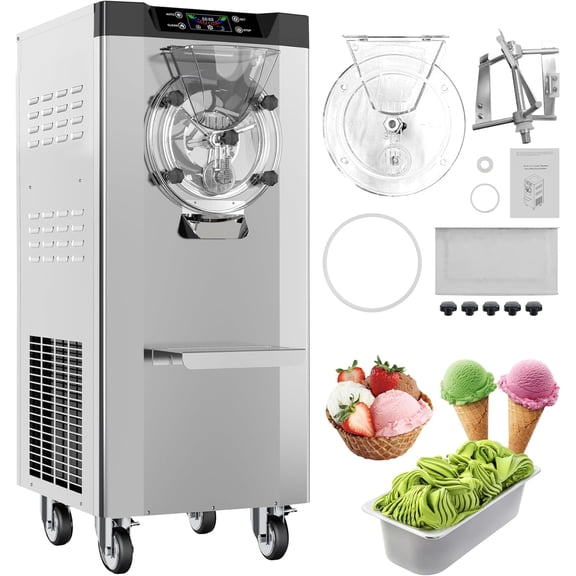 2000W Commercial Ice Cream Machine, Single Flavor Hard Ice Cream Machine, 4.8-6.3 Gal/Hr, with LCD Touch Screen, Automatic Cleaning, High Productivity for Home Snack Bar & Restaurants