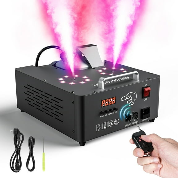 Easter Fog Machine 2000W Double-tube Adjustable DMX512 RGB 3-in-1 Led Stage Smoke Machines for Party/ Wedding/ Stage