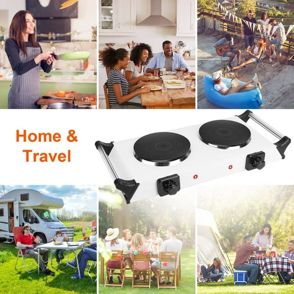 2000W Dual Burner Electric Hot Plate with 5 Temperature Settings, Portable Countertop Stove for All Flat Cookware, Portable Electric Stove for Dorms, RVs, Apartments