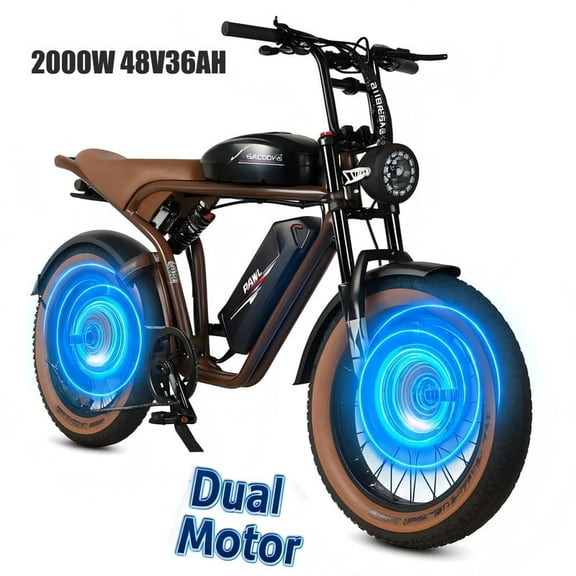 2000W Dual Motor 37Mph SAMEBIKE M20 Electric Motorcycle,48V32AH Battary Electric Dirt Bike, Hydraulic Brake,20*4.0 Fat Tire Snow Electric Bicycles Ebike UL2849