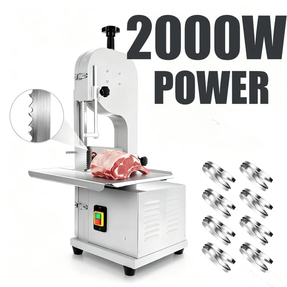 2000W Electric Bone Saw Machine, Commercial Bandsaw Machine, 19in x14in Stainless Steel Worktable for Supermarket, Cuts 0.04-7.8in Height, Frozen Meat Cutter for Rib Pork Beef Butchering