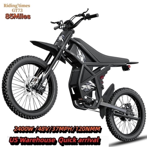 Riding'Times 2400W 48V Electric Dirt Bike for Adults Ridingtimes GT73,brushless Hub Motor,18.2AH*2 Electric BIKE with 25" tires digital screen Carbon Steel,BLACK